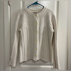 J. JILL fisherman cream cardigan cable knit Women’s angora blend button down